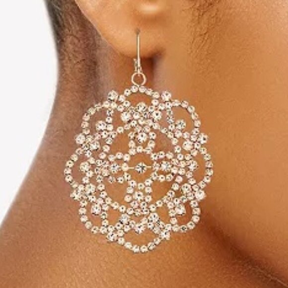 VERA WANG Victorian Rose Gold Clear Crystal Lace Filigree Drop Earrings**NEW! - Picture 2 of 2